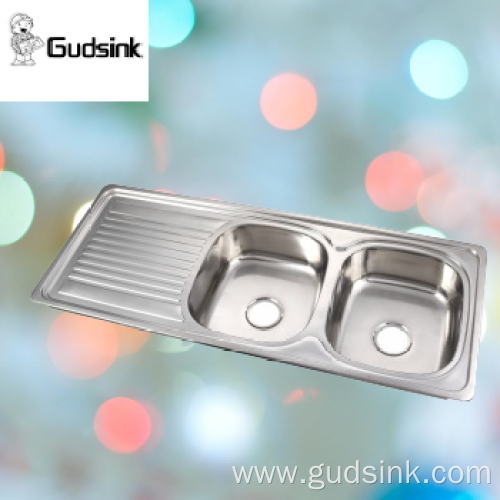 Double big bowl kitchen sink with drainboard